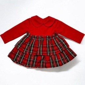 Resim Çikoby Kız Bebek Bebe Yaka Ekose Desenli Elbise-14902 Kırmızı 