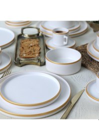 Resim Keramika Mat Beyaz Gold Fileli Stackable Yemek / Kahvaltı Takımı 20 Parça 4 Kişilik 