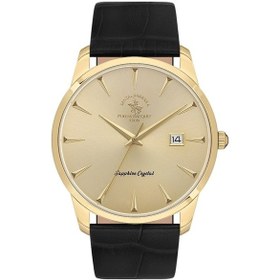 Resim Santa Barbara Polo Racquet Club Sb.1.10606-5 Deri Kordon Çelik Kasa 5 Atm Suya Dayanıklı Siyah Renk Erkek Kol Saati Altın 