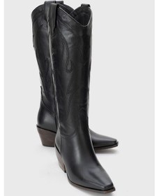 Resim Pietro Siyah Cilt Hakiki Deri Kadın Western Çizme Siyah Mat 