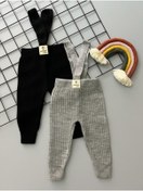 Resim Sparrow Laurel Set Yüksek Bel Önden Çapraz Askılı Fitilli Unisex Bebek Triko Tayt Pantolon 