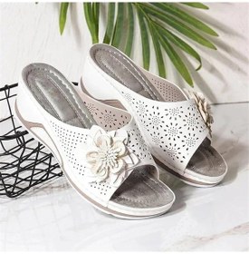 Resim Beyaz Takozlar Slip-on Pu Siyah Moda Kadın Platform Sandaletler Kadın İçin Ayakkabı Sandalilas Kadın Düz Ayakkabı Yaz Rahat Beyaz 