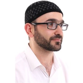 Resim Kışlık Kadife Takke Hasır Desen - Siyah-Beyaz 