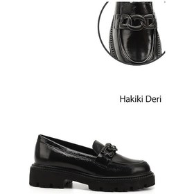 Resim Gönderi(R) Gönderi R Siyah Rugan Kalın Topuklu Tokalı Hakiki Deri Loafer Ayakkabı Sıyah Rugan 