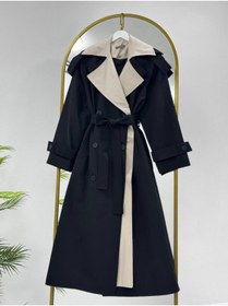 Resim Tebrikler tekstil Kadın Çift Renk Detaylı Oversize Trençkot G4887 
