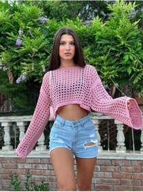 Resim manolyabutik Bolero Knit Crop Bluz Ajurlu Triko Örme 