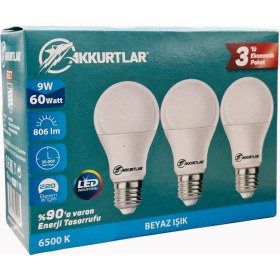 Resim Akkurtlar Led Lamba 9W-60W 806 Lümen Beyaz Işık E-27 (12'li EKOPAKET ) 