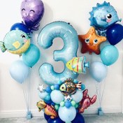 Resim 43 adet Deniz Altı Okyanus Dünya Hayvan Balon Seti Balık Yıldız Balığı Şekli Folyo Balon 1. Boy Kız Doğum Günü Süslemeleri Parti Gereksinimleri, Yaz Partisi Plaj Partisi Duş Süslemeleri, Sayı Balonu Se 
