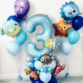 Resim 43 adet Deniz Altı Okyanus Dünya Hayvan Balon Seti Balık Yıldız Balığı Şekli Folyo Balon 1. Boy Kız Doğum Günü Süslemeleri Parti Gereksinimleri, Yaz Partisi Plaj Partisi Duş Süslemeleri, Sayı Balonu Se 