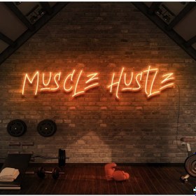 Resim Muscle Hustle Yazılı Neon Tabela Turuncu 
