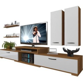 Resim Flex 5D MDF Tv Ünitesi Tv Sehpası Ceviz Beyaz 