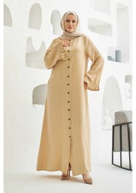 Resim Neways 6587-denim Düğmeli Kolları Fırfırlı Ferace Bej Bej 