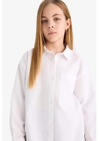 Resim Defacto Kız Çocuk Okula Dönüş Oversize Geniş Kalıp Oxford Uzun Kollu Gömlek C7482a825auwt34 Beyaz 