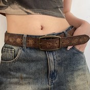 Resim Kadınlar için Vintage Baskılı Antika Bronz Tokalı Kemer 