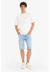 Resim DeFacto Slim Fit Dar Kesim Jean Bermuda Şort F4685AX25SMNM39 