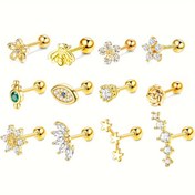 Resim 1 adet 16G Helix Küpe Kadınlar İçin Cerrahi Çelik Tragus Helix Piercing CZ Kulak Piercing Çivileri Kıkırdak Küpeler Piercing 