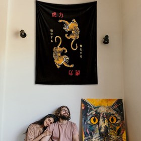 Resim Twin Tigers - Kaplanlı Duvar Örtüsü - 100 cm x 135 cm 