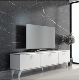 Resim MOBİLYA GEZEGENİ Gold Tv Ünitesi Beyaz Gümüş 210 Cm Genişlik Z3001 