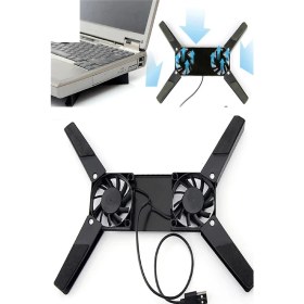 Resim Aslanoğlu Store 2 Fanlı Notebook Soğutucu Portatif Katlanabilir Laptop Soğutucu Fan Usbli Stand Biisayar Fanı 