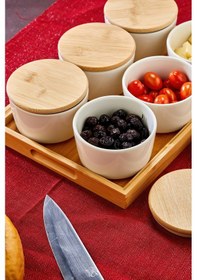 Resim Cooker Leo 6'lı 10 Cm Porselen Bambu Kapaklı Tepsili Kahvaltılık Seti Ckr3930 Beyaz 
