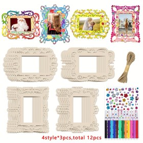 Resim Anne Günü için El Yapımı Ahşap İşlenmemiş Çerçeve Fotoğraf Sergileme Dekorasyon Seti - 12 Parça, İp, Etiketler ve Kalemler Dahil Ev Dekorasyonu ve Mezuniyet Hediyeleri İçin 