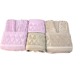 Resim Royam Cotton Paris Jakarlı Pamuklu 6 Parça Aile Bornoz Seti Bej 