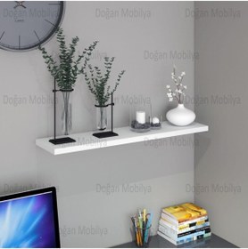 Resim AGT Duvar Rafı Parlak Beyaz Mdf Gizli Bağlantılı Uçan Raf 100x20 Ebatında 