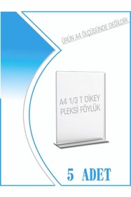 Resim KrcDisplay 1/3(10.5CMX21CM) Masaüstü T Tipi Dikey Pleksi Föylük Broşürlük Fiyatlık 5 Adet 