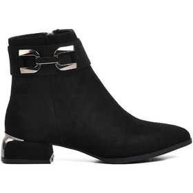 Resim Feles Bilek Toka Detaylı Klasik Düz Taban Kadın Bot Siyah-Süet 