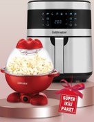 Resim GoldMaster Avantajlı İkili Set 7 Litre İnox XXL Airfryer Sıcak Hava Fritöz Mısır Patlatma Pop Corn Makinesi 