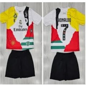 Resim Cristiano Ronaldo Tüm Takımlar Görsel Konsepti Özel Tasarım Çocuk Forması 4 Parça Forma+Şort+Çorap+Biliklik 