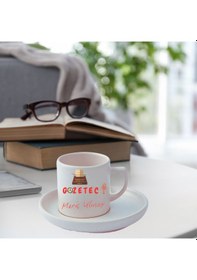 Resim Gaztecilere Özel İsimli Türk Kahve Fincanı Ve Altı Beyaz 