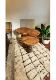 Resim Wood Ahşap 3 Lü Set Fitilli Mantar Yan Sehpa Modern Fiskos / Açık Ceviz Renk / Zigon Sehpa Vernikli Kahverengi 