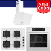 Resim Ferre Yeni Seri FlowArt Beyaz Cam Ankastre Set ( QBL62CB + SS206 + D087 ) 