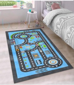 Resim Eğitici Yol Araba Şehir Desenli Çocuk Odası Halısı Çok Renkli 