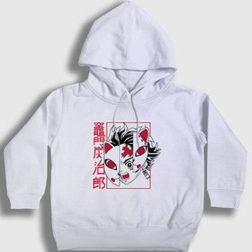 Resim Unisex Çocuk Beyaz Mask Tanjiro Kamado Anime Demon Slayer Kimetsu No Yaiba Kapüşonlu Sweatshirt 