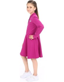 Resim Toontoy Kız Çocuk Polo Yaka Çıtçıtlı Göğsü Baskılı Elbise Mürdüm 