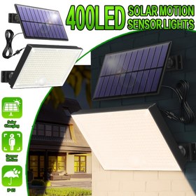 Resim Güneş Enerjili 400LED Hareket Sensörlü Sıcak Işıklı Güvenlik Lambası, Gözleri Korur, Bağımsız Panel, Bahçe Aydınlatması, Alacakaranlıkta Şafaga Kadar Aydınlatma, Veranda ve Avlu İçin Güvenli Solar Floodlight, Noel Hediyesi, Babalar Günü Hediyesi 