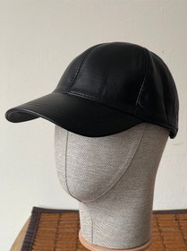 Resim %100 Hakiki Deri Şapka Spor Şapka Deri Cap Kep Deri Şapka Güderi Ayarlanabilir Ölçü Siyah 