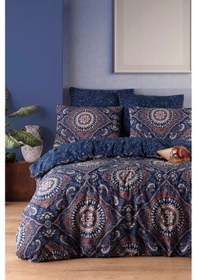 Resim Enlora Home Kolay Ütülenir Nevresim Takımı Çift Kişilik Varak Lacivert 