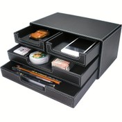 Resim 4 Bölmeli LADSTAG Siyah PU Deri Masa Düzenleyici – Ofis Malzemeleri, Kırtasiye ve Aksesuarlar için Şık Dikdörtgen Saklama Kutusu – Hafif ve Cilalı Tasarım, Ofis Depolama | Profesyonel Görünüm | Dikiş Detaylı, Masa Aksesuarları Ofis 