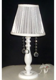 Resim Beyaz Taşlı Ahşap Ayaklı Abajur Diğer 