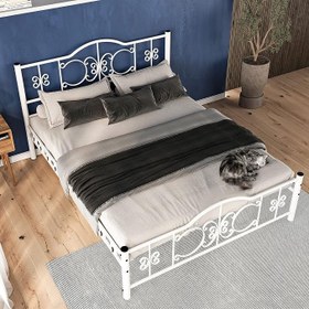 Resim Argimo Pero Çift Kişilik Ferforje Metal Beyaz Karyola (140x200) 