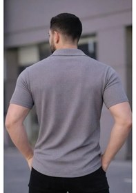 Resim Uslucan Alışveriş Erkek Waffle Kumaş Kısa Kollu Düğmeli Açık Yaka Regular Fit Gömlek - Gri Gri 