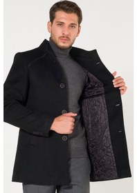 Resim Slimfit Hakim Yaka Kışlık Siyah Erkek Kaşe Kaban Palto Mont-Siyah 