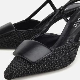 Resim HOTİÇ Kadın Siyah Arkası Açık Hasır Detaylı İnce Topuklu Stiletto 