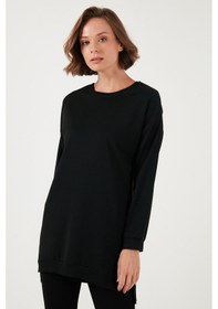 Resim Lela Modest Pamuklu Bisiklet Yaka Oversize Fit Bayan Tunik 5864896 Siyah 