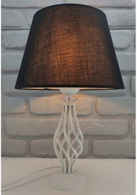 Resim Beyaz Burgulu Taşlı Metal Ayaklı Siyah Kumaş Şapkalı Abajur Beyaz - Siyah 