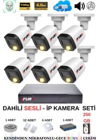 Resim Fury Ip Güvenlik Kamera Seti 6 Kameralı Sesli 4mp Gece Renkli Su Geçirmez Ip5515s 250gb 
