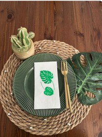 Resim Yeşil Yaldızlı Beyaz Deve Tabanı Peçete 